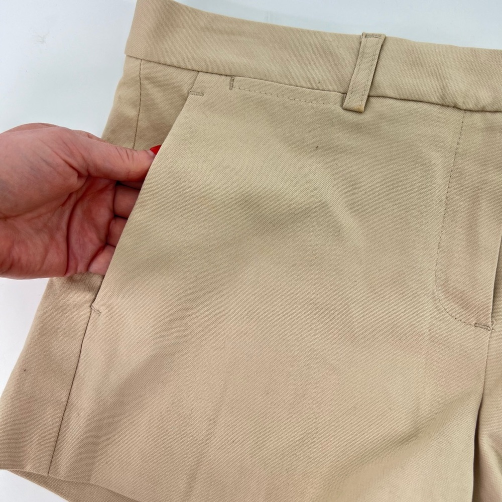 Theory Tan Khaki Bennie Tailored Shorts Pockets Preppy 6 Six - Picture 4 of 11